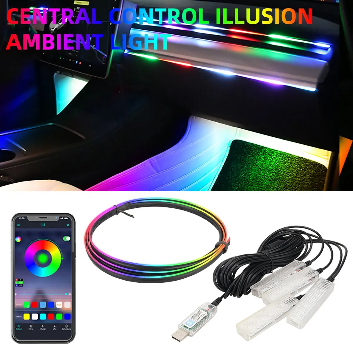 4 IN 1 6 IN 1 Symphony Car LED - Led Ambient Interior Car Lights App Control 评论和价格