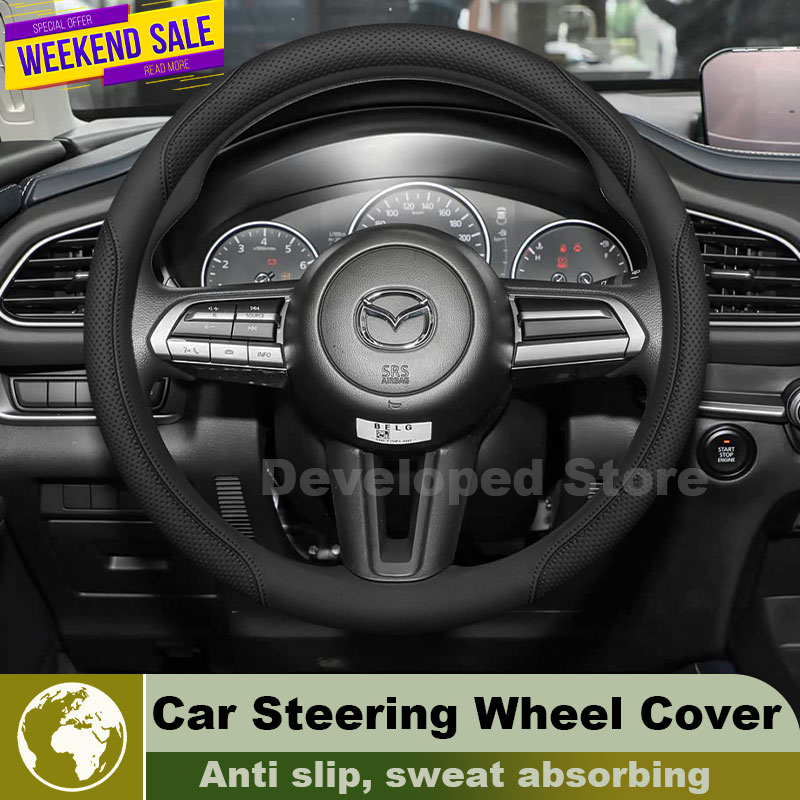 Leather Car Steering Wheel Cov - Car Steering Wheel Cover Anti Slip Breathable 评论和价格